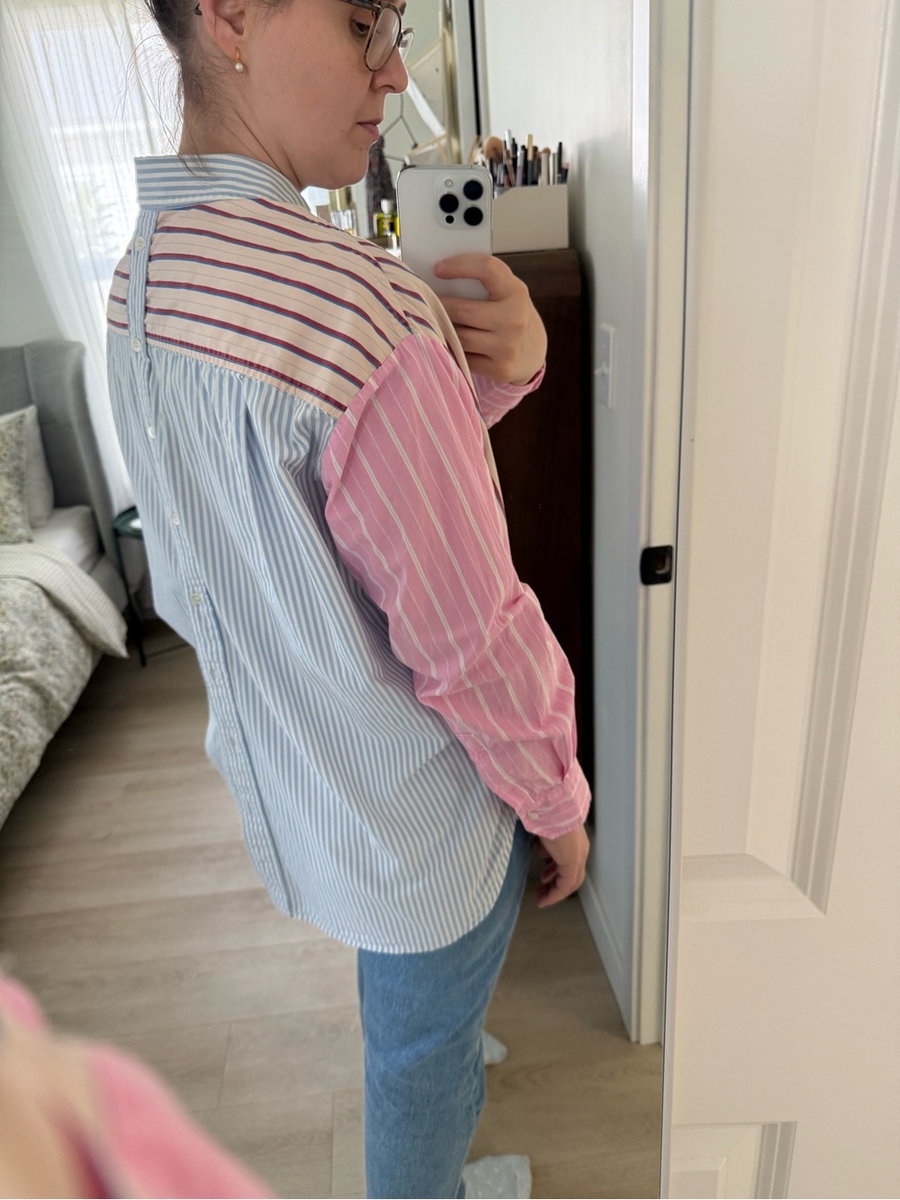 Essentiel Antwerp Striped Patchwork Button-Up Shirt size L - Picture 11 of 11